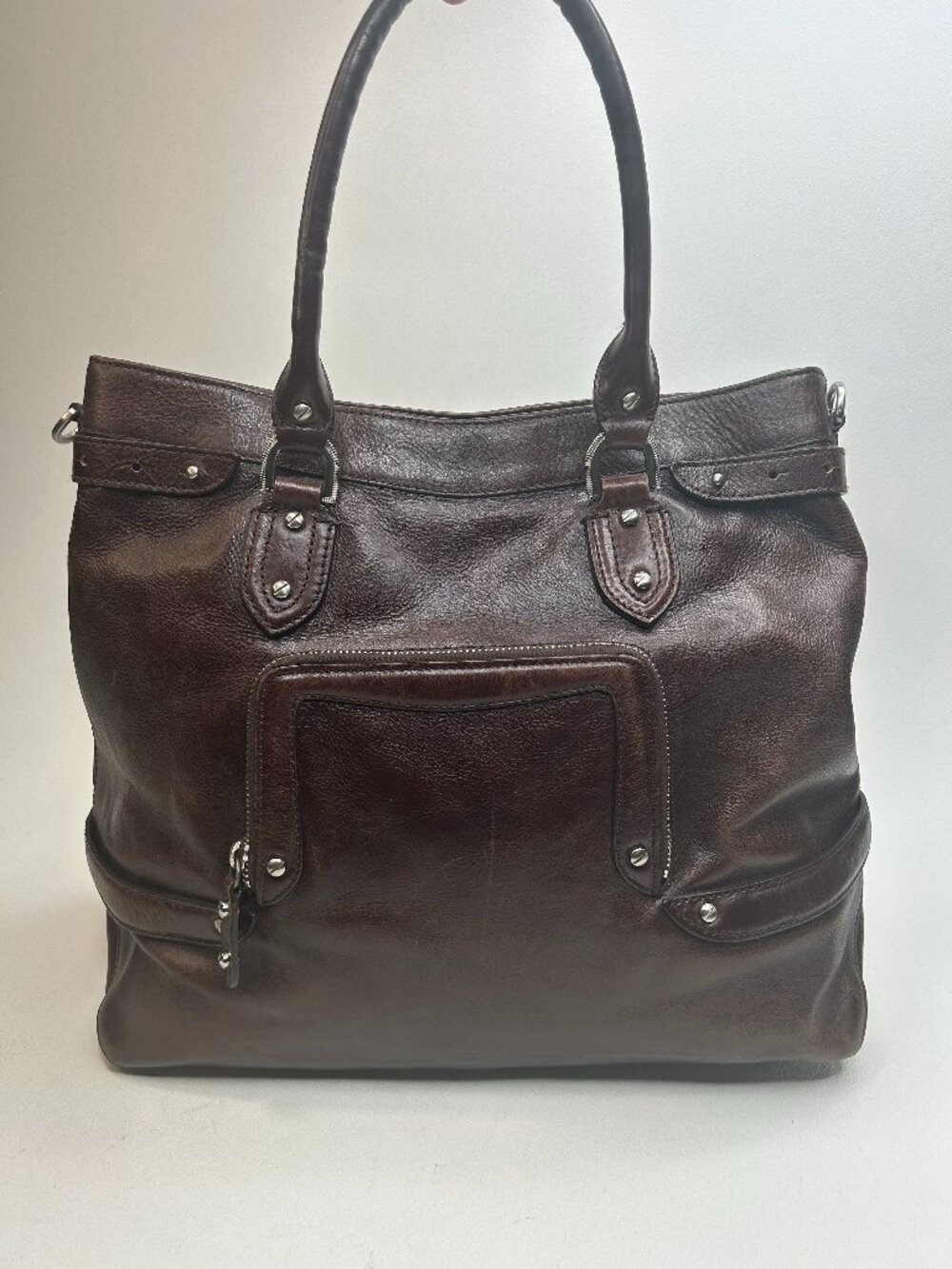 COLE HAAN Large Brown Leather Satchel Computer Travel Weekend